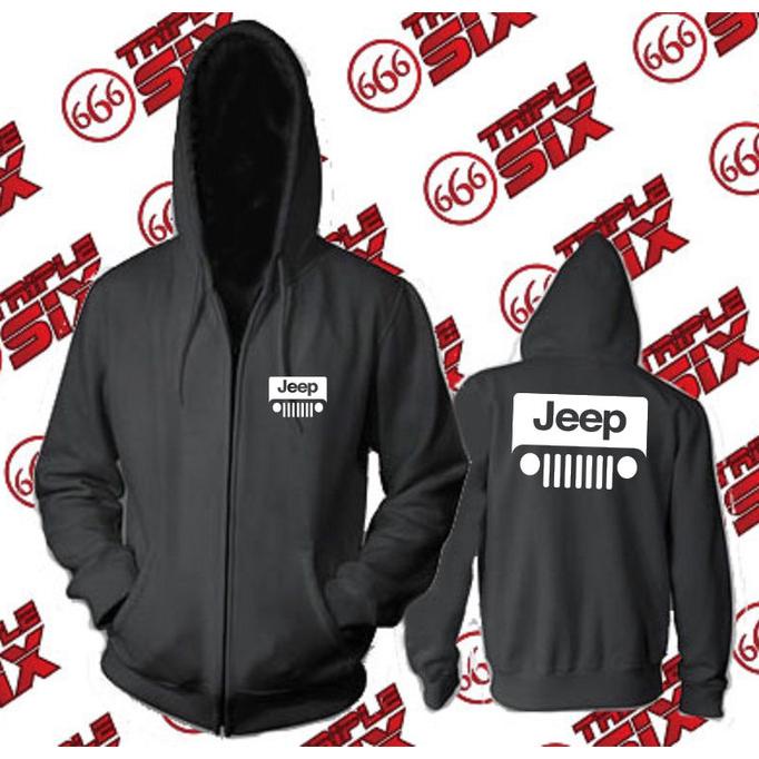 Jacket Jeep Sweater Hoodie Pria Bahan Fleece Sablon Polyflex Zipper Resleting Depan