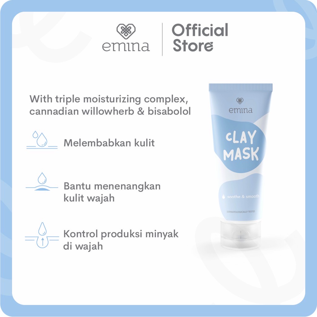 EMINA Clay Mask Series Indonesia / Masker Wajah 60ml / Brightening Sebum Control Soothe &amp; Smooth / Mencerahkan Exfoliating Eksfolisi / Menghaluskan Mengencangkan / Menenangkan Melembabkan / Skincare Face Care Treatment Perawatan Kulit Muka