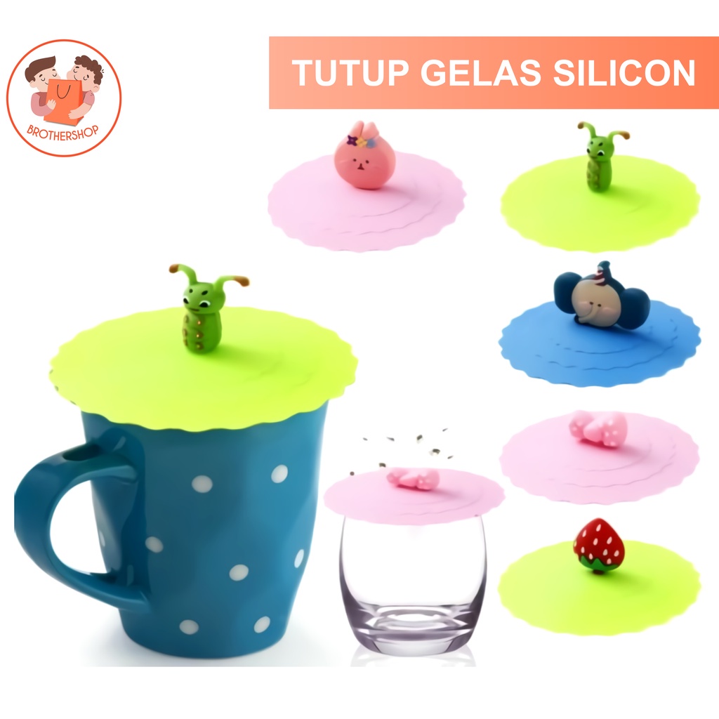 Tutup Gelas Cangkir Mug Silicone Karakter Lucu Murah Warna Warni Anti Tumpah