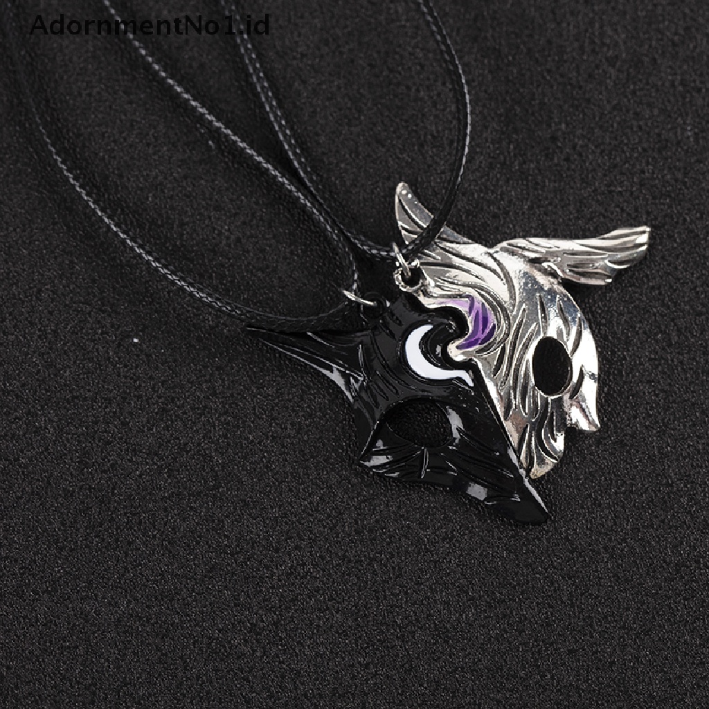 [AdornmentNo1] 1pasang League Of Legends Gaya Domba Dan Serigala Liontin Kalung Misterius Splicing Liontin Perhiasan Asimetris Domba Serigala Liontin Pribadi Topeng Hewan Dua Warna Ne