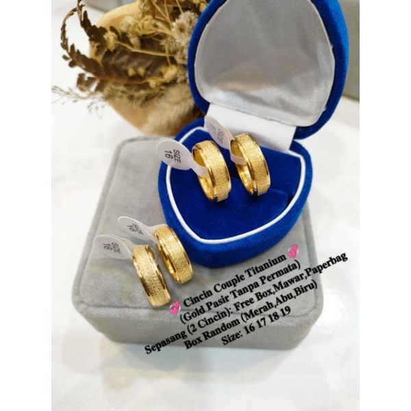 cincin couple, cincin lamaran tunangan titanium pasir mas sepasang cincin free box paperbag dan bung