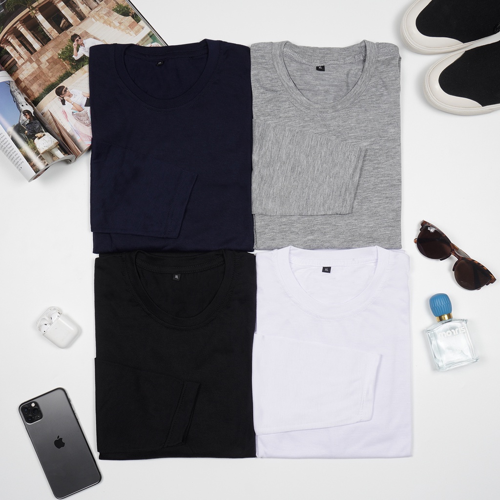 KAOS LENGAN PANJANG PRIA WANITA COTTON PREMIUM ROUND NECK REGULER FIT - KAOS POLOS PRIA LONGSLEEVE - Kaosindo
