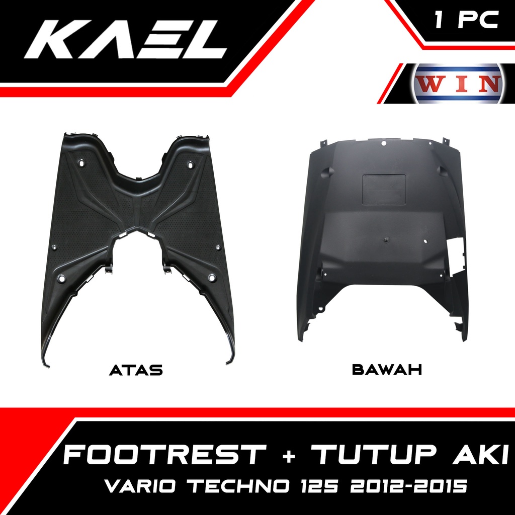 WIN Footrest + Tutup Aki Honda Vario Techno 125 FI Helm In Lama KZR 2013-2015 Cover Pelindung Penutup Pijakan Kaki Bordes