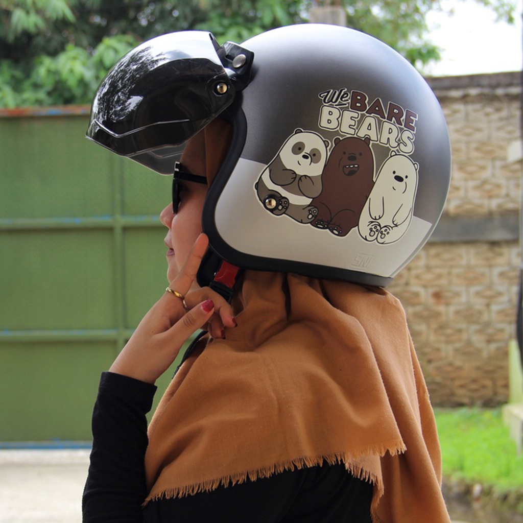 Helm Bogo Retro Motif The Bear Bears / Helm Pria Dan Wanita Dewasa SNI / Helm Murah Premium COD