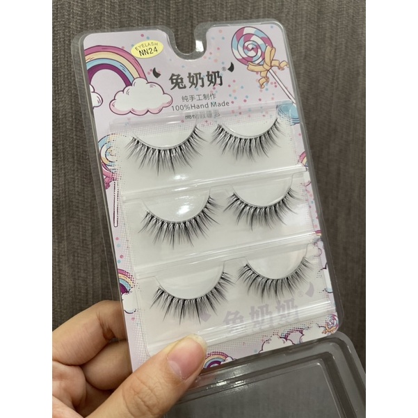 F181 - 3PASANG Manga Lashes cosplay 3D Faux Mink Lashes Natural short Full Strip Lashes Clear Band Soft Natural Eyelashes Extension