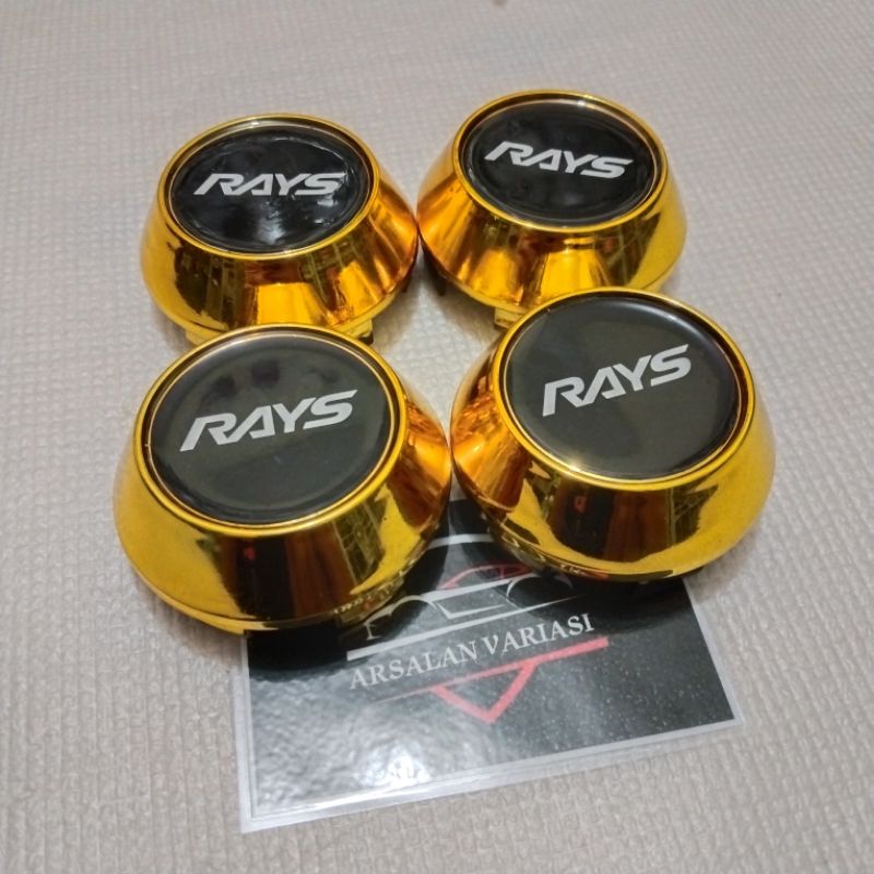 dop roda tutup velg mobil variasi kerucut kuning logo RAYS 6,5cm