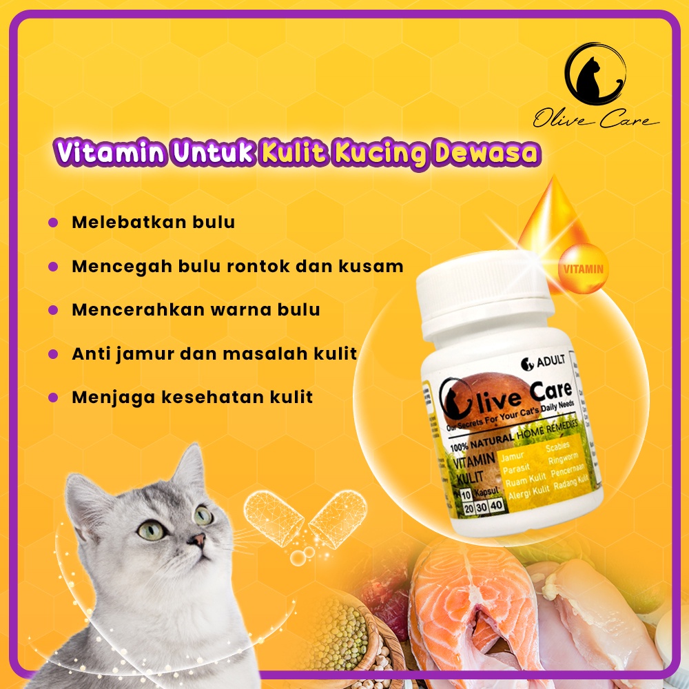 Govis Vitamin Kucing Olive Care MASALAH KULIT DEWASA untuk Bulu Rontok, Jamur, Kutu, Scabies, Ringworm, Ruam dan Radang Kulit