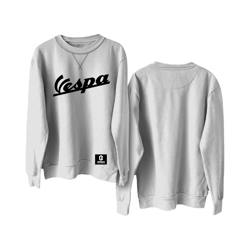 Basic Sweatshirt BRIGO X VESPA FONT II Sweater Crewneck Polos BRIGO X VESPA Sablon DTF Fleece Cotton Size M-XXL (Pria &amp; Wanita) Free stiker&amp;Gantungan Kunci