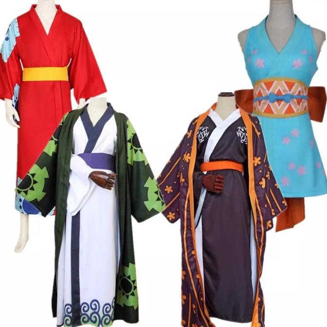 Haori Baju Cosplay Kimono Jubah Anime One Piece Luffy Zoro Law Wano