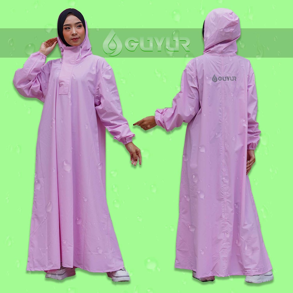 jas hujan jumbo big  raincoat wanita muslimah hijab model gamis terusan rok syar'i bahan impor  waterproof zipper