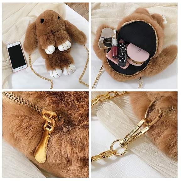 Leona Kelinci LOP Slingbag Wanita Lembut Tas Selempang Anak Lucu Kelinci Bulu Halus Cewek Cute Korean By Chikoisme