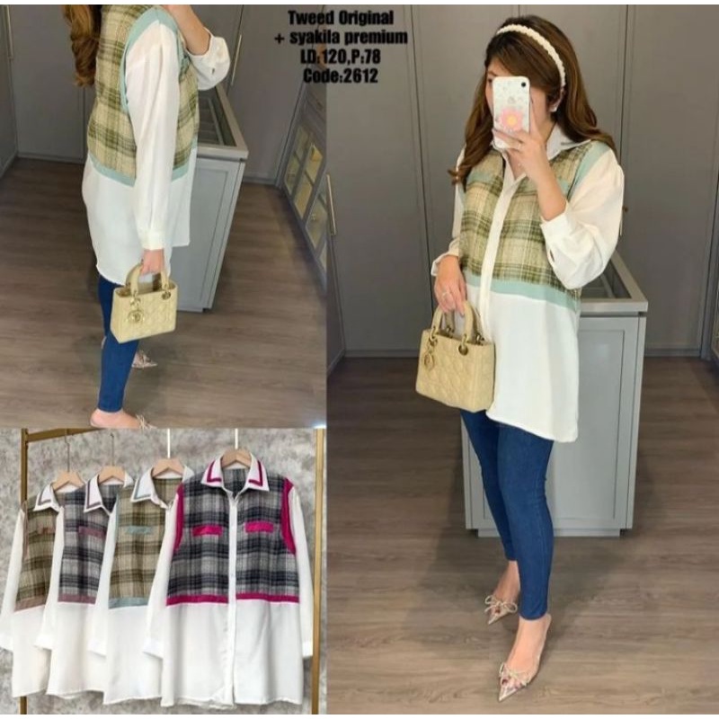 Kemeja Wanita Jumbo Kekinian Lengan Panjang LD 130 Polos Kotak Kotak | Atasan Cewek Big Size Korean 