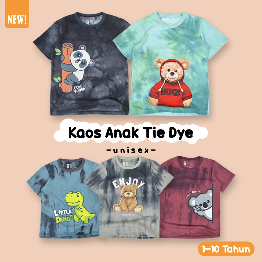 Kaos Anak Tie Dye Sablon Unisex Kantong Pocket Premium Cotton // Atasan Anak Laki Laki Perempuan (1-10 Tahun)