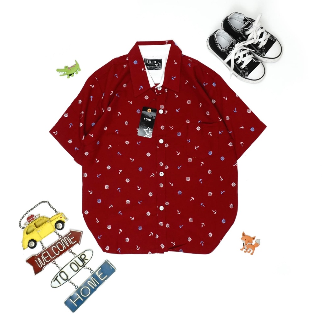 Baju Kemeja Kids Wheel//Kemeja Anak Laki-laki Lengan Pendek//Baju Kemeja Anak Bahan Katun Size S M L &amp; XL ZP