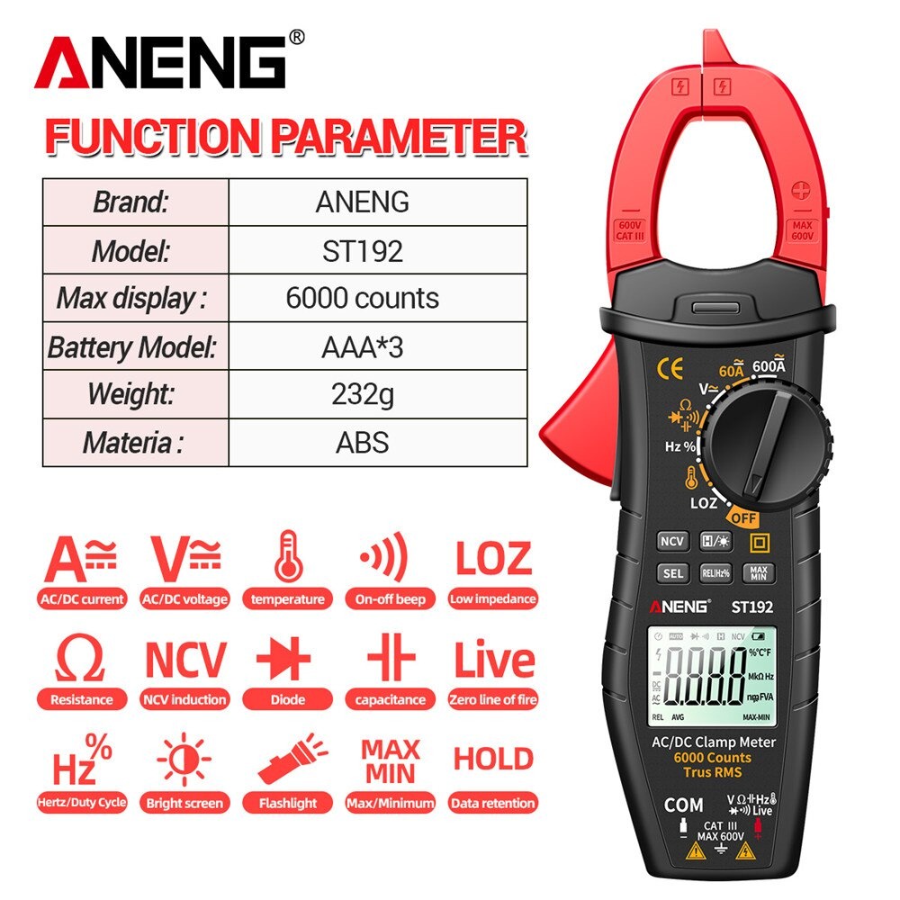 ANENG Digital Multimeter Voltage Tester Clamp - ST192 - Red