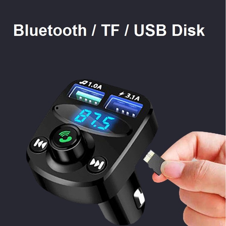 FM Transmitter Bluetooth Modulator Mobil Car Charger Dual Port USB + MP3 Player + Aux 5.0 TF Slot