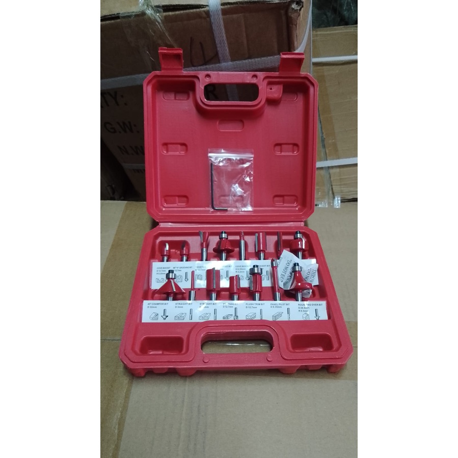 YUKIDO Mata Pisau Mesin Profil Router Trimmer Bit Set 15Pcs Mata Pola Ukir Kayu Wood Milling Cutter Beading