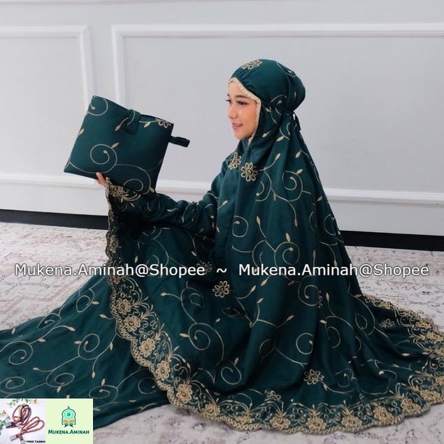 MUKENA.AMINAH MUKENA DEWASA GRACELLA PLATINUM BUNGA TERATAI JUMBO FULL BORDIR KATUN