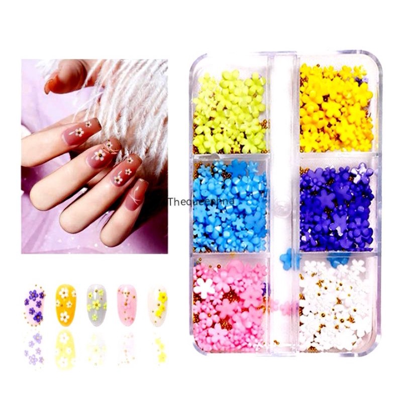 1 Set 6 Sekat Ornamen Dekorasi Kutek Bunga Hiasan Kuku Bahan Resin Nail Art Jewelry Nail Art Resin Flower