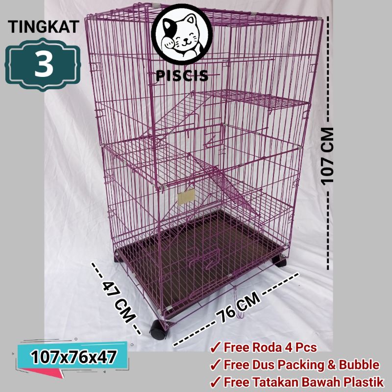 KANDANG KUCING SANGKAR ANJING TUPAI MUSANG TINGKAT 3 UKURAN 76x47x107 Free Roda 4 Pcs Hewan sangkar