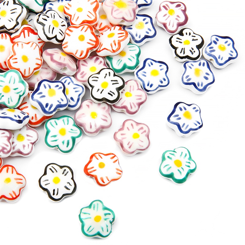 2pcs Hand-Paint 15mm Keramik Porselen Motif Bunga Manik-Manik Pesona Untuk Kalung Anting Gelang DIY Kerajinan Membuat Perhiasan Aksesoris