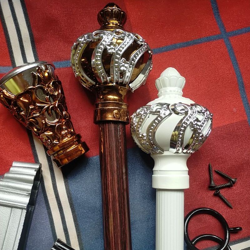 Rel Bulat Double Vitras  gorden fullset PUTIH SUSU DAN COKLAT KAYU 2.5 METER + 5 RING ini