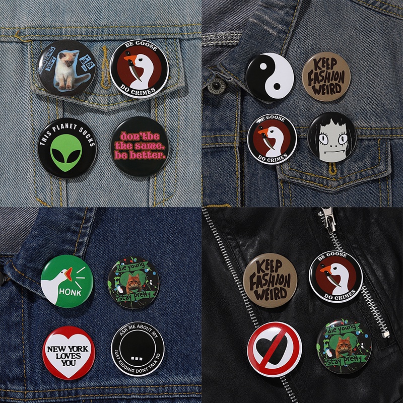 44mm Tinplate Tombol Pin Hewan Lucu Angsa Kodok Kucing Alien Cherry Bros Lencana Kreatif Anime Perhiasan Hadiah Lapel Badge