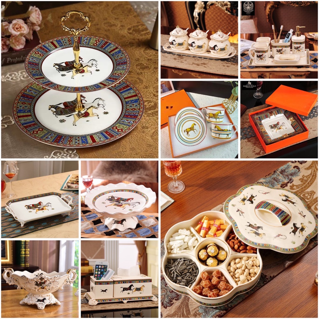 [Royal H Kuda] Dining Klasik Peralatan Makan Keramik Classic Ceramic Tableware Decor Snack Box Stora