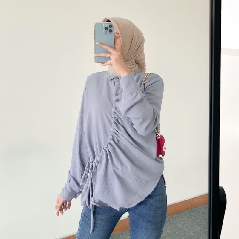 Corla Blouse Crinkle Kemeja Blouse Serut Wanita