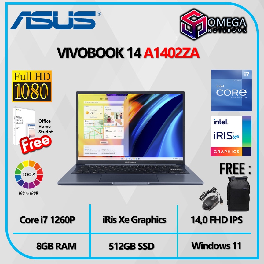 ASUS VIVOBOOK 14 A1402ZA IPS751 i7 1260P 8GB 512GB iRis Xe 14,0 FHD Windows 11 + OHS