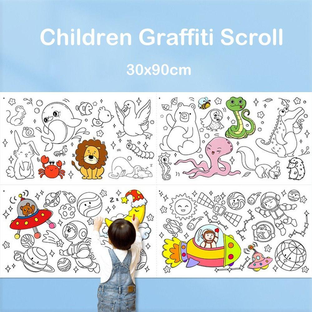 Lanfy Anak-Anak Menggambar Scroll Adhensive Tk Mewarnai Mainan Graffiti Scrolls DIY Painting Mainan Artis Kecil Mengisi Warna Stiker