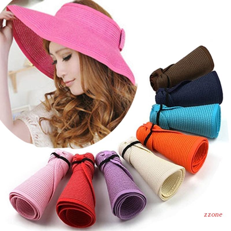 Zzz Fashion Gadis Wanita Lady Lipat Gulung Untuk Matahari Pantai Pinggiran Lebar Jerami Visor Hat