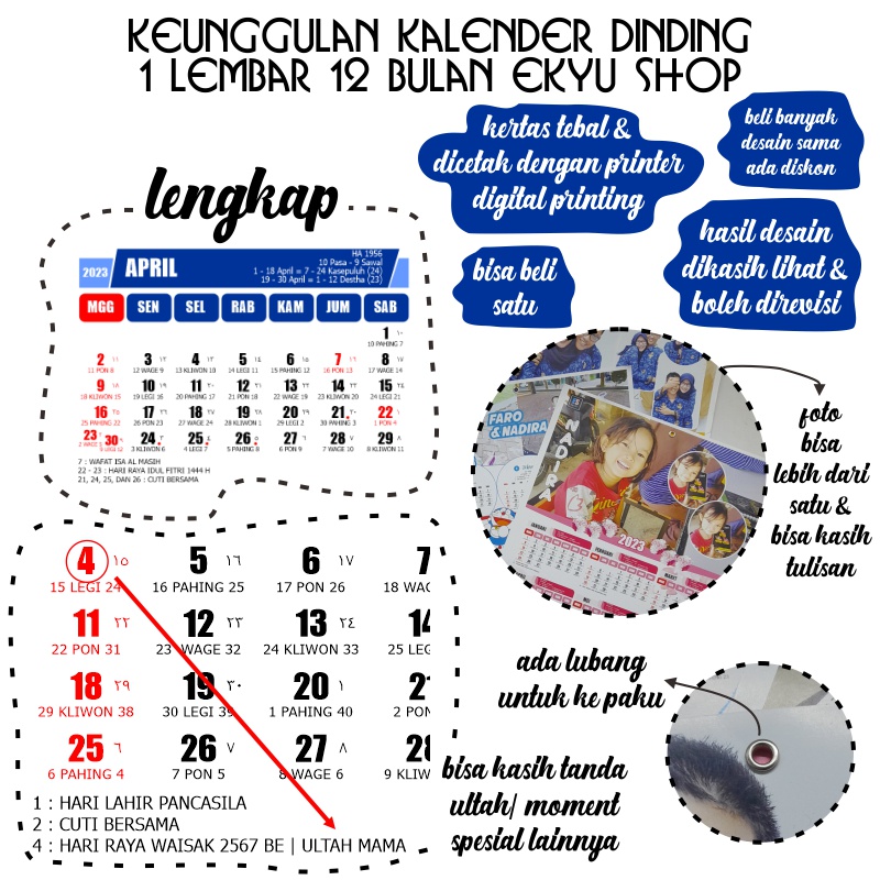 KALENDER DINDING / KALENDER FOTO 1 LEMBAR 12 BULAN