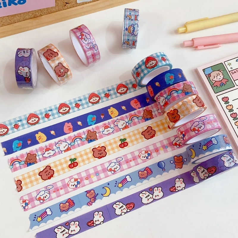 Jepang Ins Kartun Beruang Lucu Kelinci Washi Tape Stiker Scrapbooking DIY Jurnal Pita Perekat Kawaii Gadis Tangan Akun Dekoratif Masking Tape Alat Tulis Sekolah