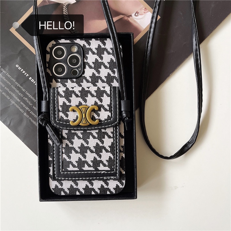 Soft Case  Infinix Smart 6 Hot 11 Play Hot 10 Play Sling Strap Lanyard Tali Houndstooth Coach Dompet Card Holder Casing