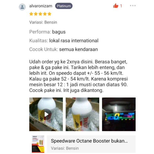 Speedware Octane Booster bukan crmax, 2ehn, tmo, stp, lupromax