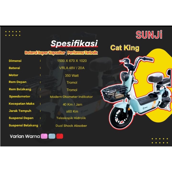 NEW SEPEDA LISTRIK SUNJI CAT KING 48V/20Ah TERMURAH