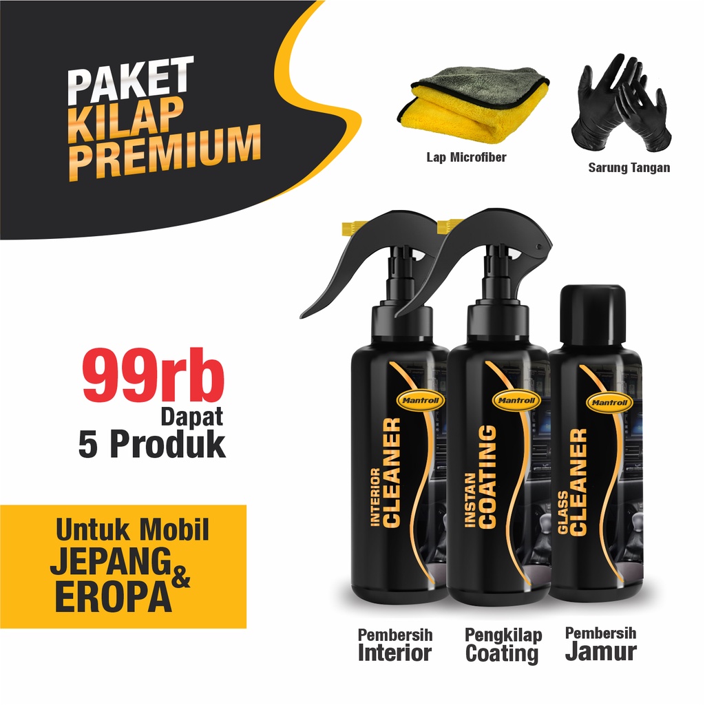 Mantroll Paket Hemat Kilap Premium - Glass Cleaner -  Interior Cleaner - Intsan Coating