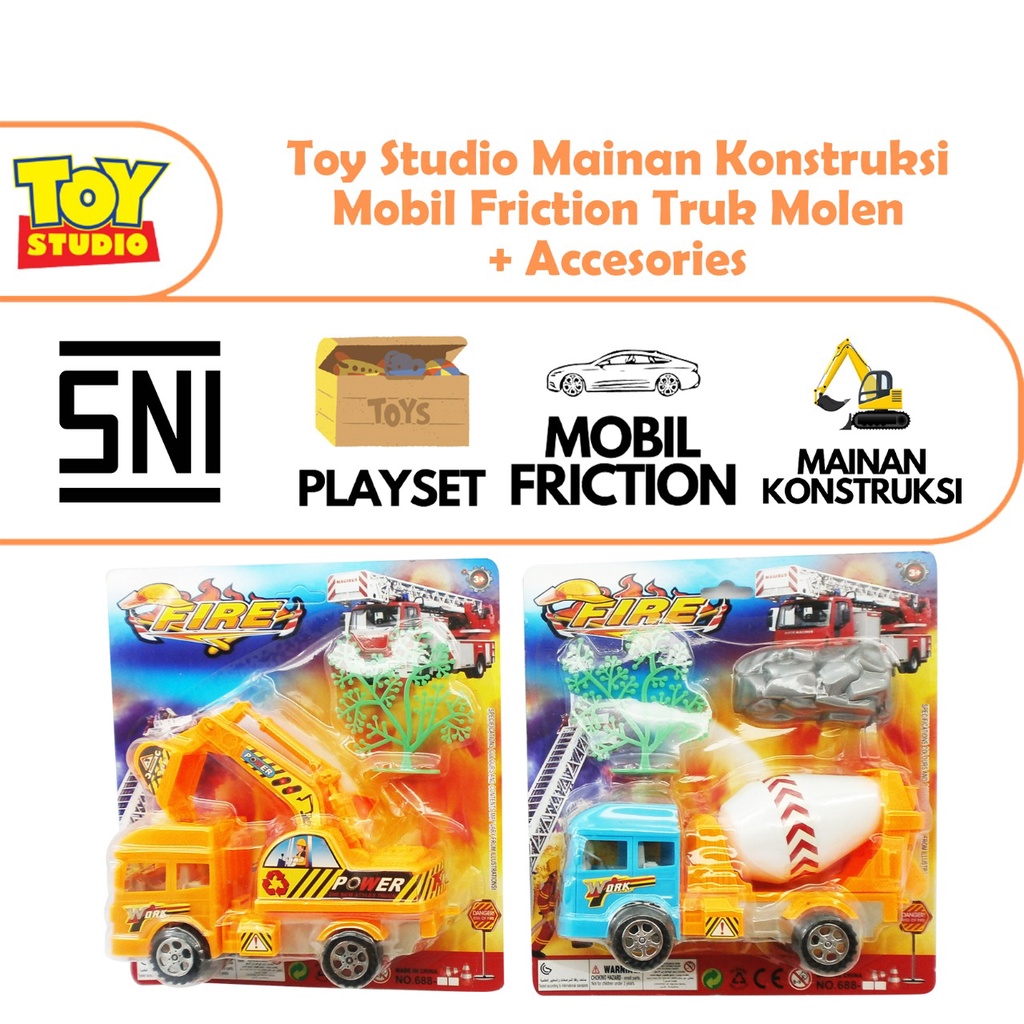 Toy Studio Mainan Konstruksi Mobil Friction Truk Molen / Excavator + Accesories