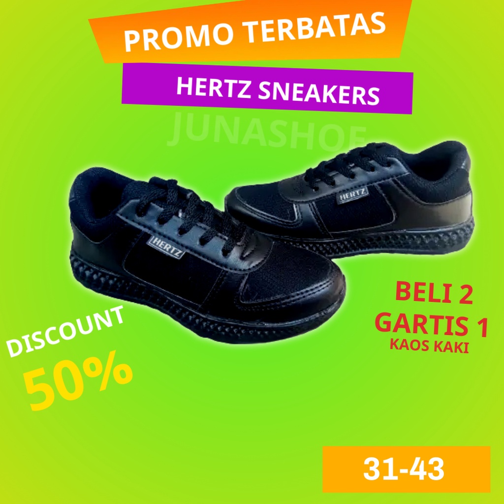 sepatu sneakers pria wanita sepatu sekolah anak laki laki perempuan sd smp sma hitam polos  tali