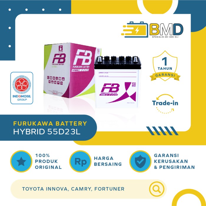 Aki Mobil FB Hybrid 55D23L untuk Toyota Innova, Camry, Fortuner