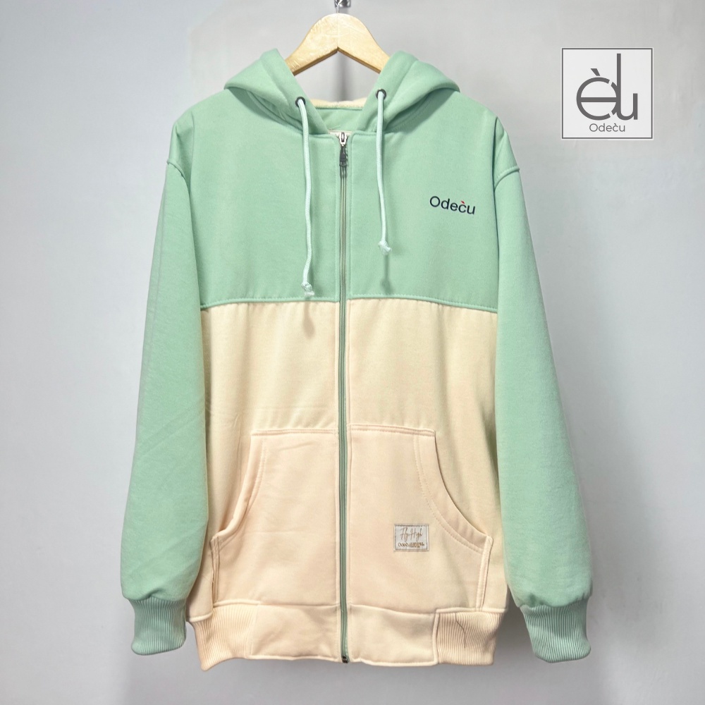 ODECU PREMIUM HOODIE ZIPPER TWO COLOR MINT VANILLA SWEATER WANITA PRIA