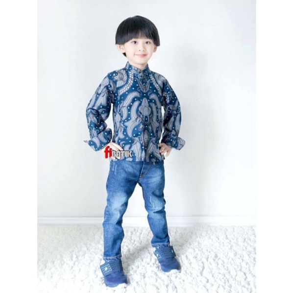 baju batik anak - kemeja batik anak laki-laki lengan panjang umur 2-12tahun motif kobis Kain katun halus dan lembut