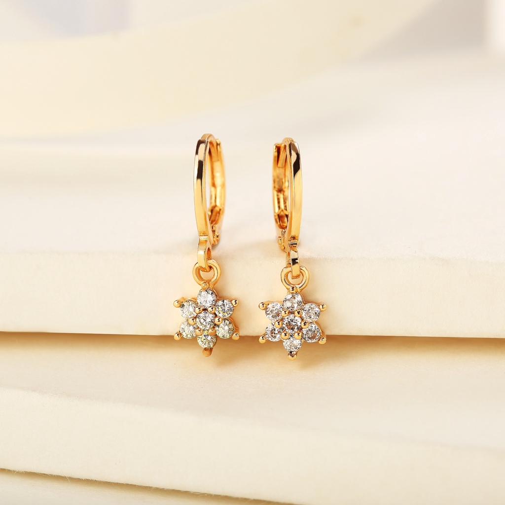 recommended lanme jewelry anting titanium wanita bunga emas muda anti karat dewasa tusuk asli