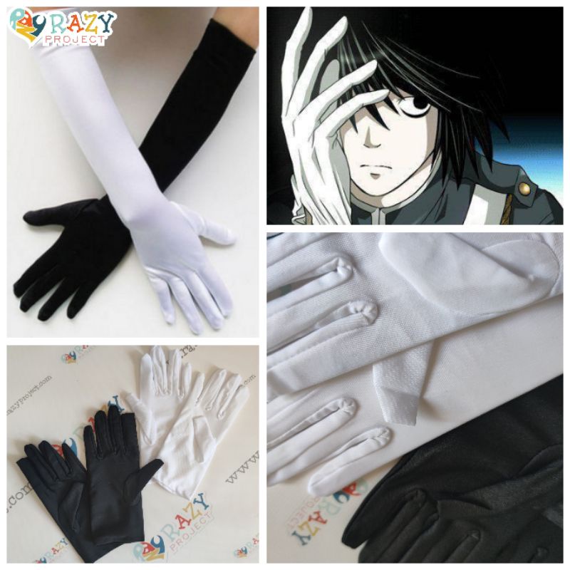 Gloves Sarung Tangan Satin Panjang Pendek Hitam Putih Cosplay Anime Paskibra Wedding