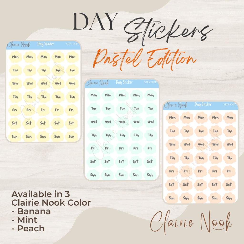 

Clairie Nook Days Sticker Label Warna Pastel / Stiker Warna / Dekorasi Bullet Journal