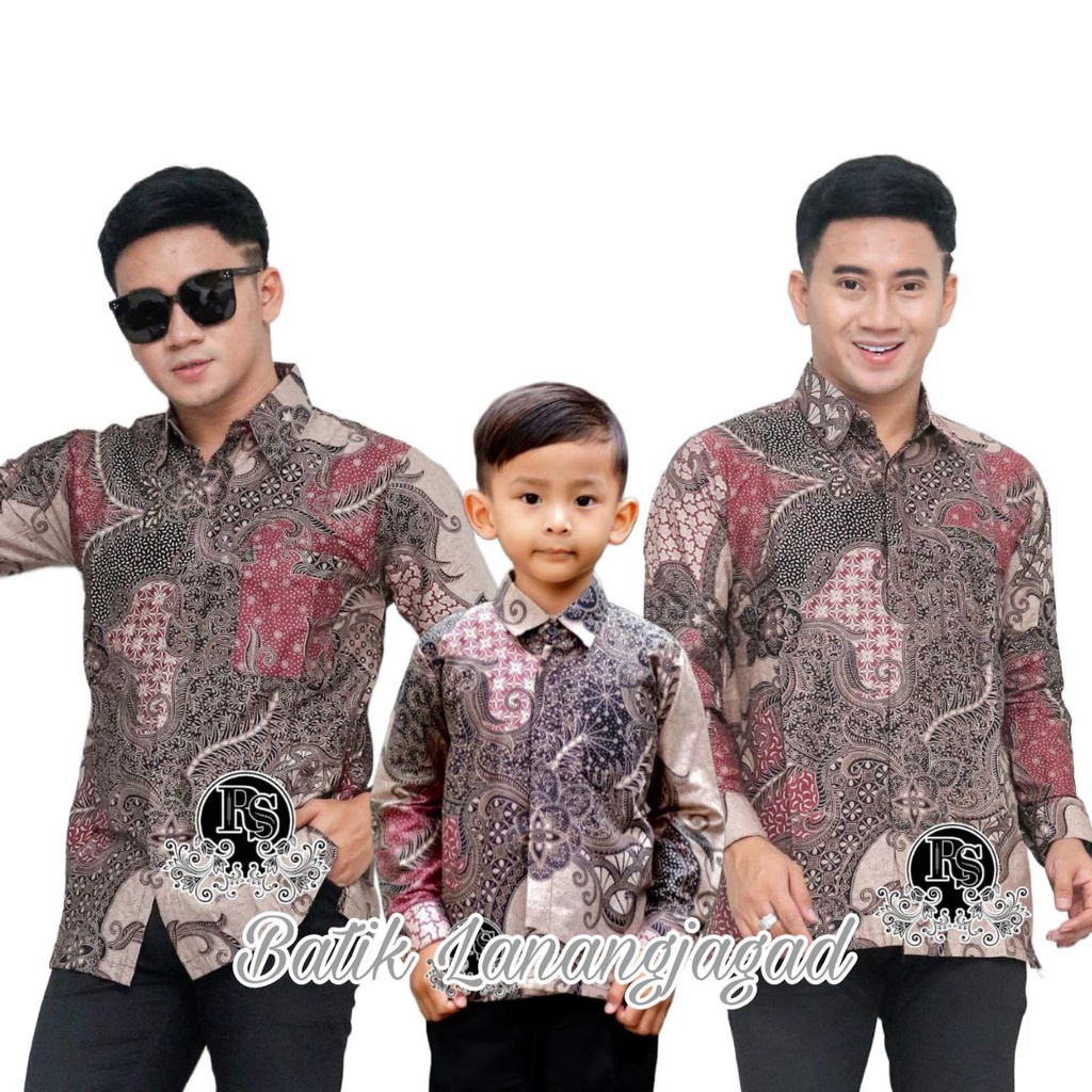 Batik Pria Couple Batik Ayah dan Anak Laki Laki Kemeja Batik Anak Cowok Warna Dusty Pink