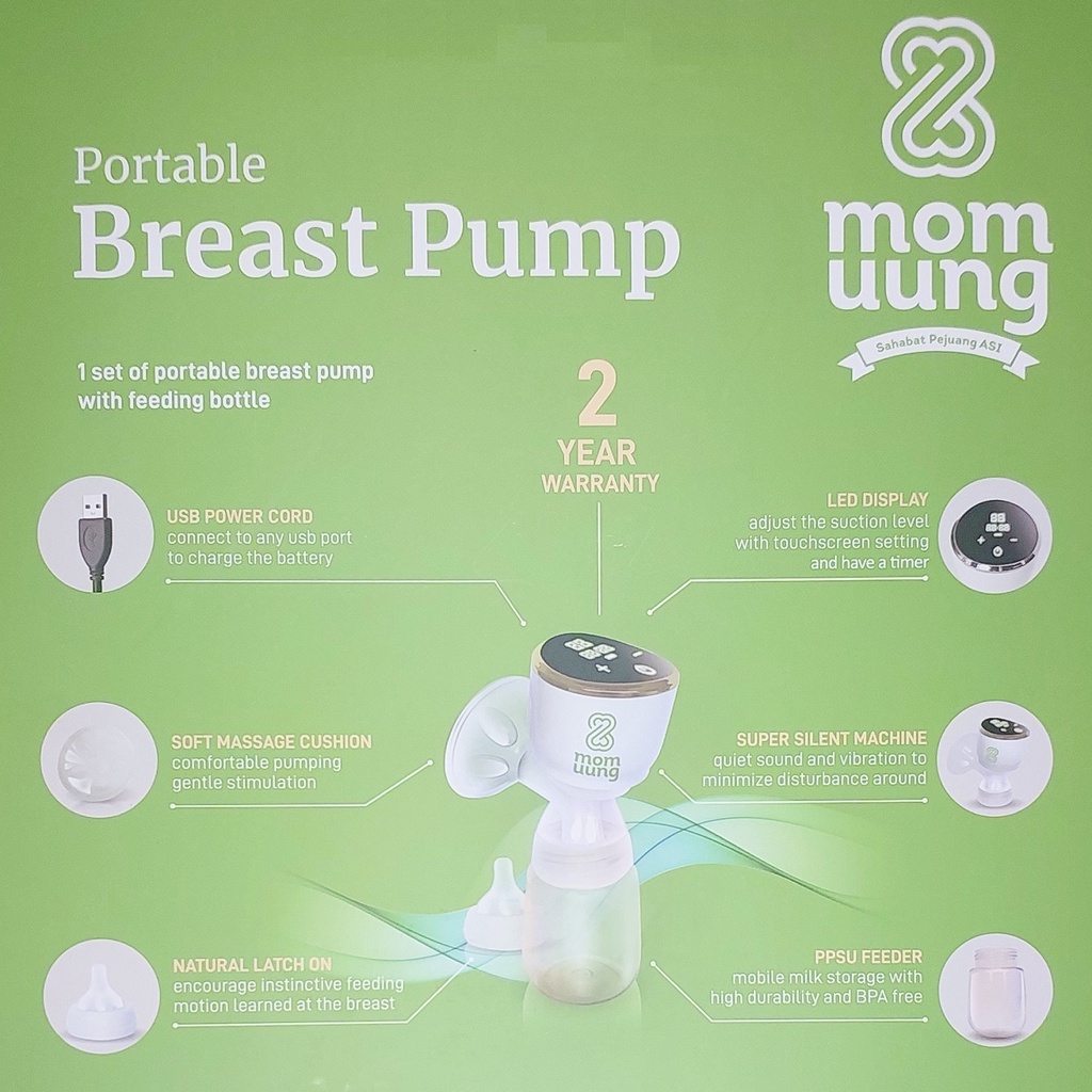 Mom Uung Electric Breastpump Rechargeable with PPSU Bottle MomUung