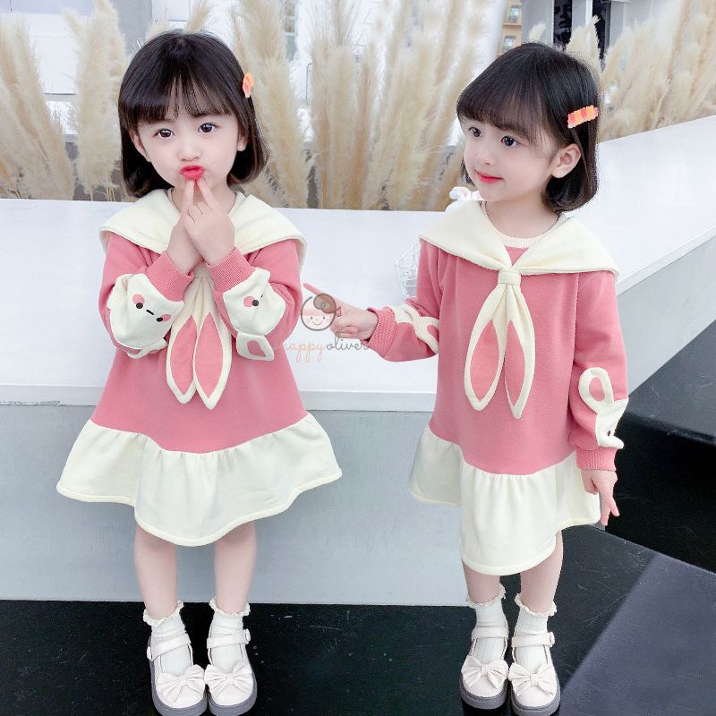 HappyOliver PASSWORD DRESS BUNNY SYAL Dress Sweater 1 - 7 Tahun Baju Anak BerKualitas