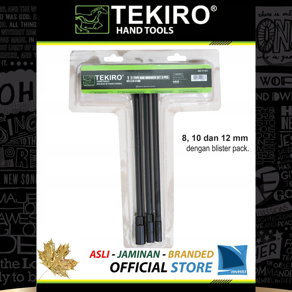 Kunci Sock T Hitam 8, 10, 12 mm Isi 3 pcs BLISTER PACK - T Type Wrench Spanner TEKIRO